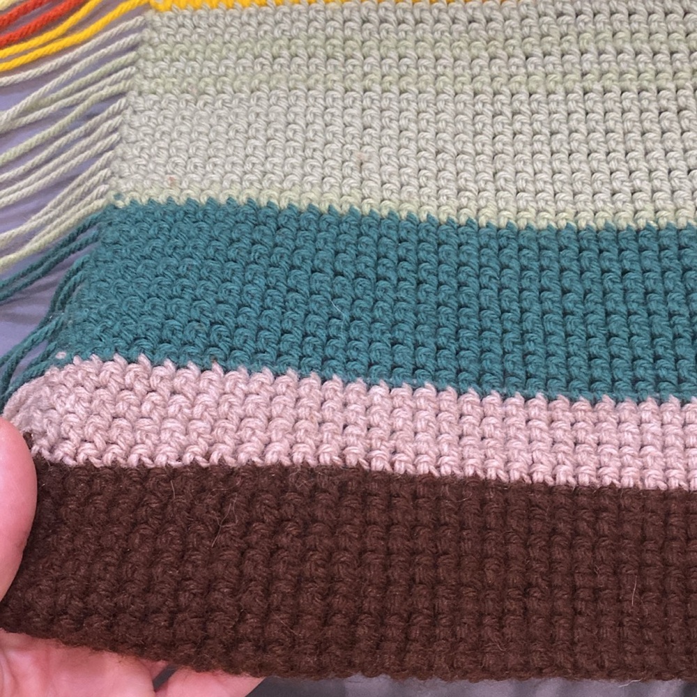 HANDMADE Striped Knit Blanket with Fringe 54x48 fringe Chic Boho Y2K - Picture 7 of 7